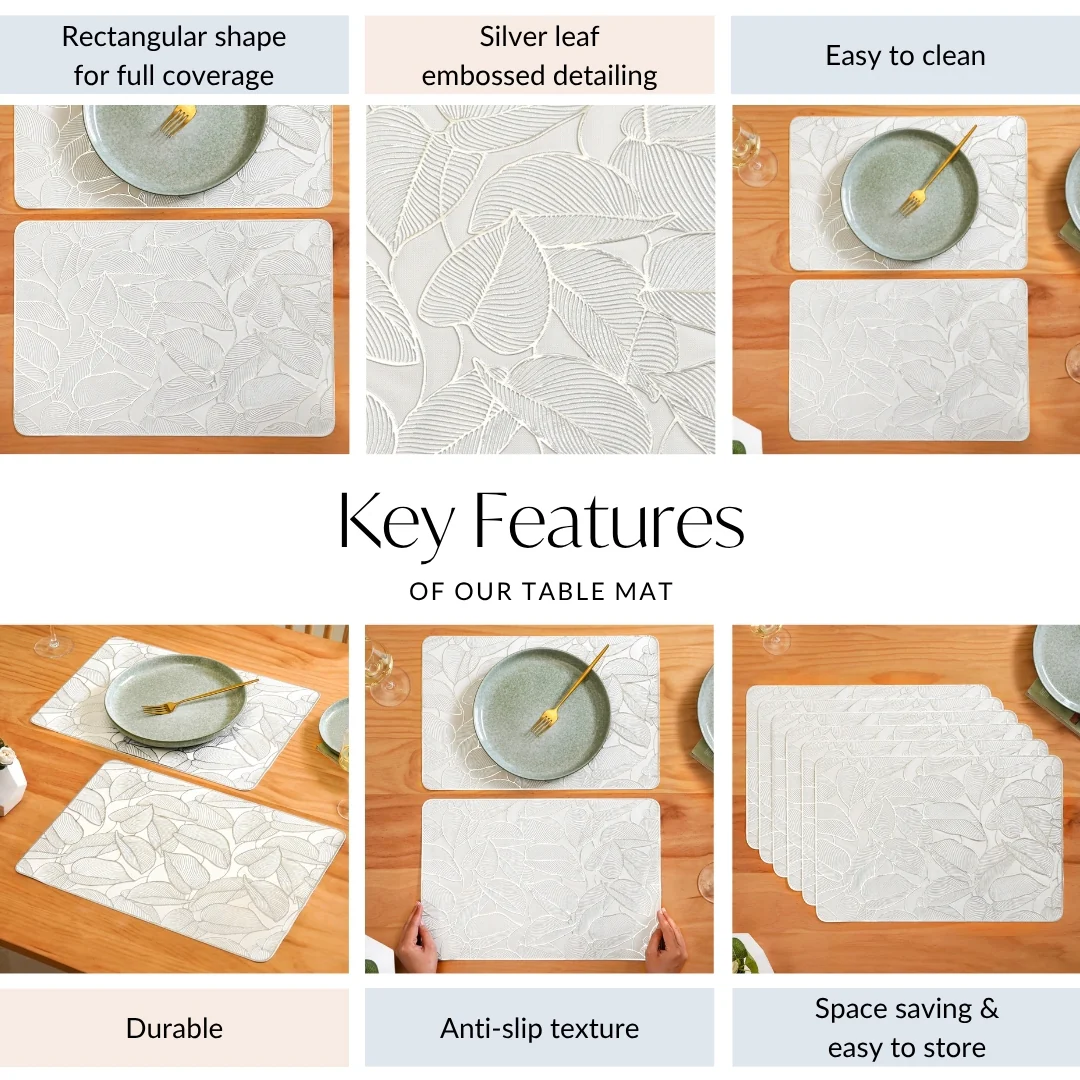 Silver Lining Leaves Dining Table Mat Set Of 6 - Image 4