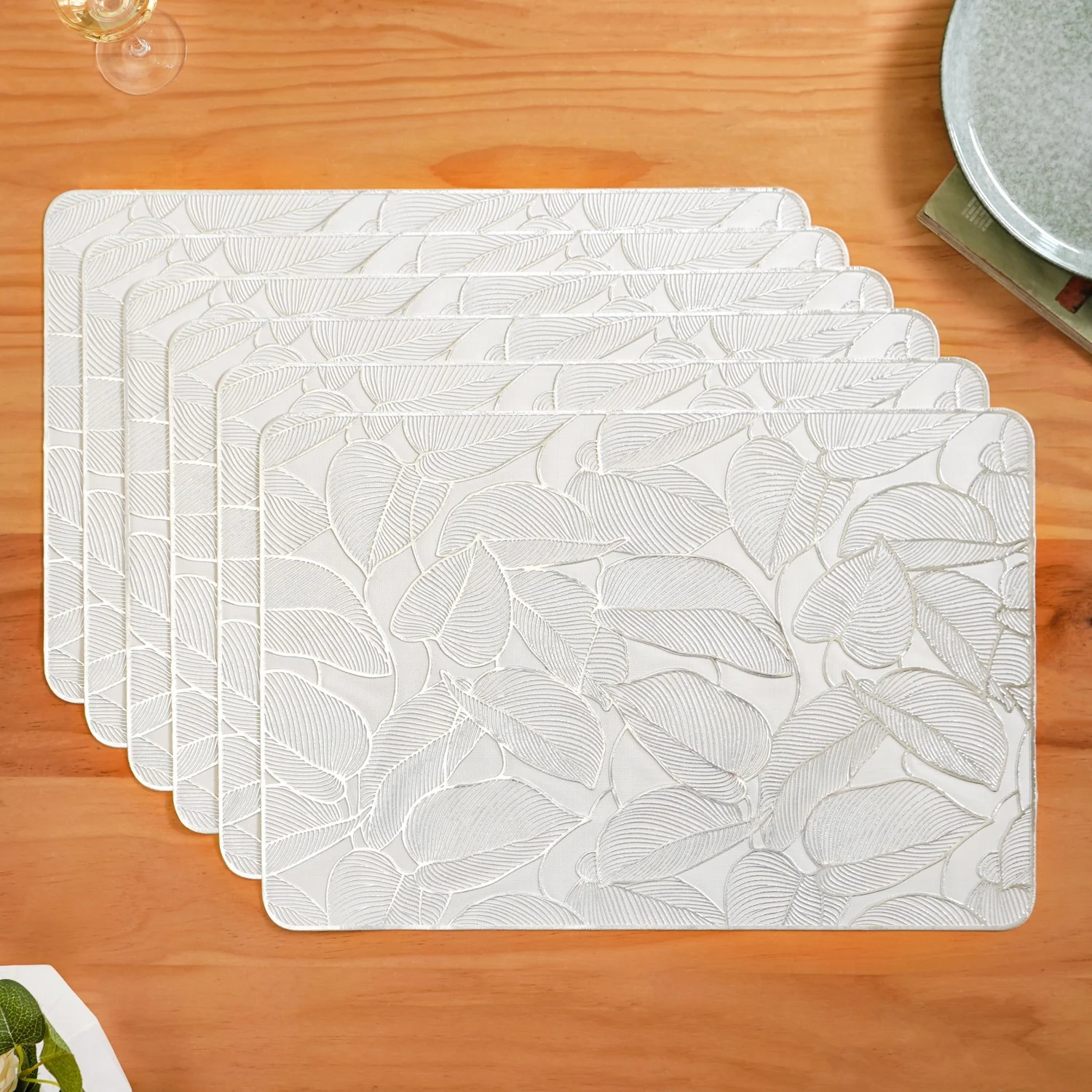 Silver Lining Leaves Dining Table Mat Set Of 6 - Image 8