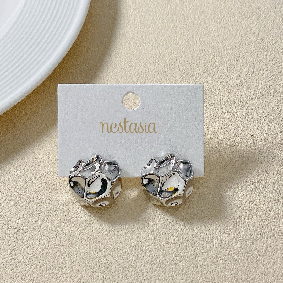 Silver Meteor Dented Stud Earrings