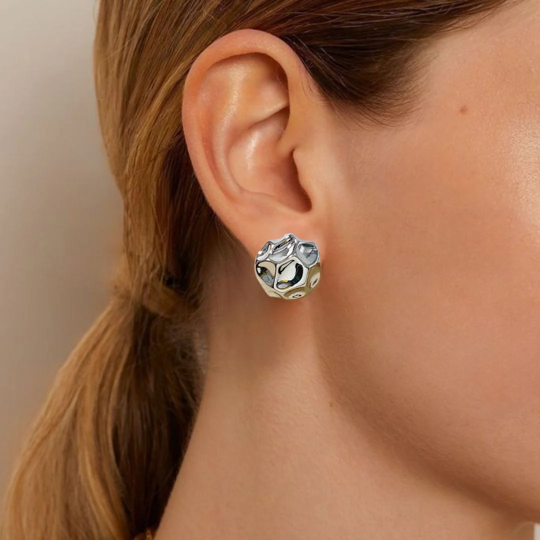 Silver Meteor Dented Stud Earrings - Image 2