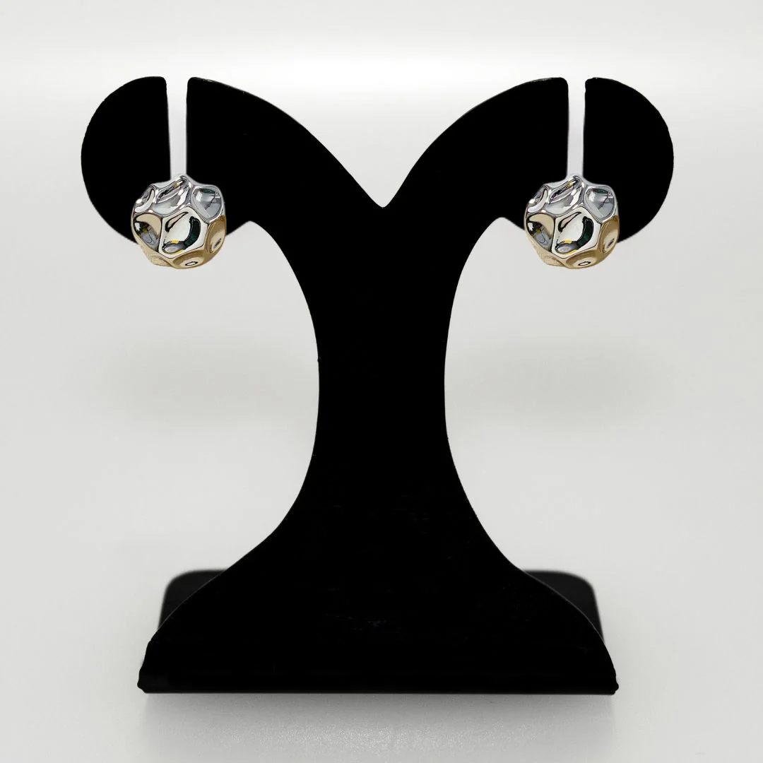 Silver Meteor Dented Stud Earrings - Image 6