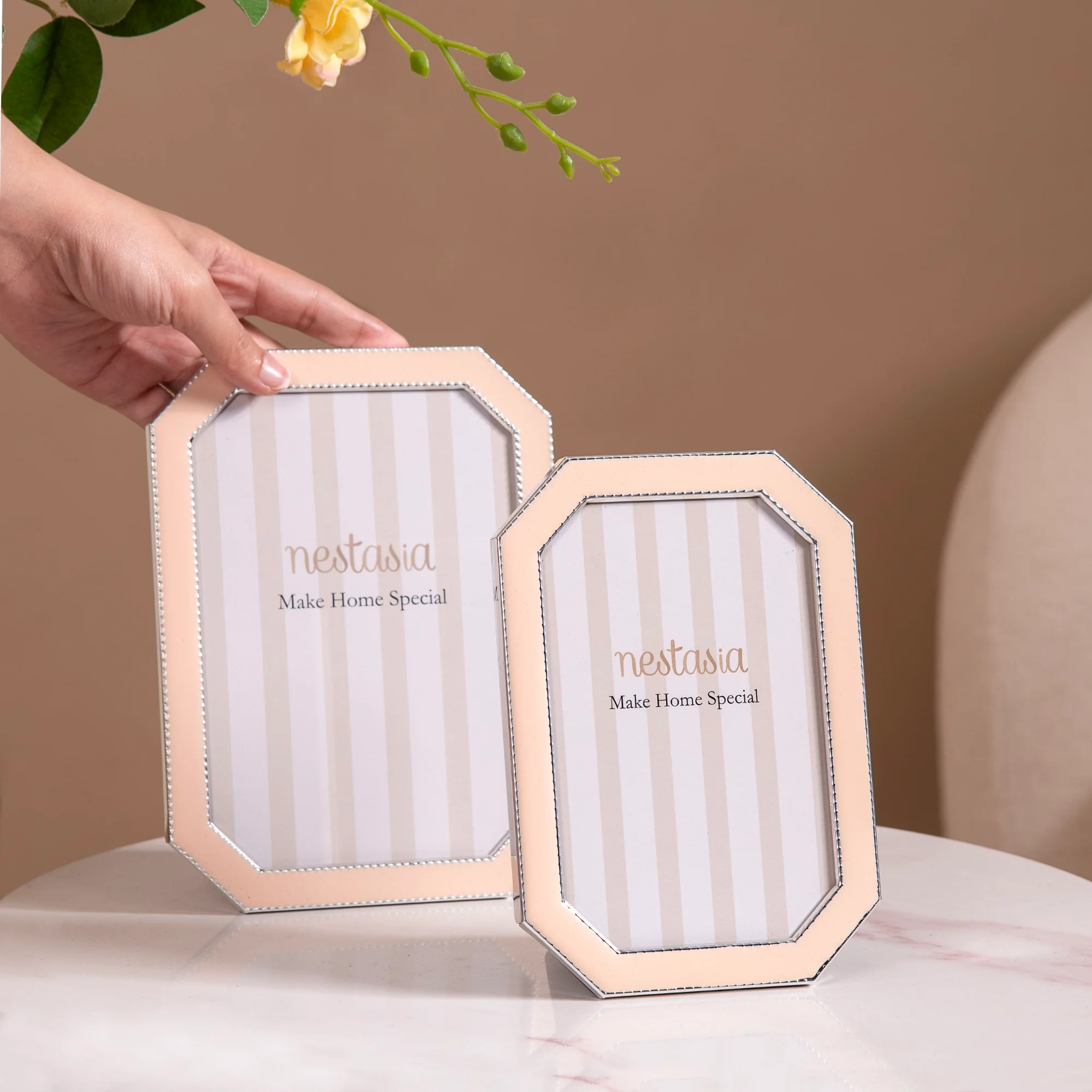 Silver Rim Photo Holder Frame Pink Set Of 2 - Image 2