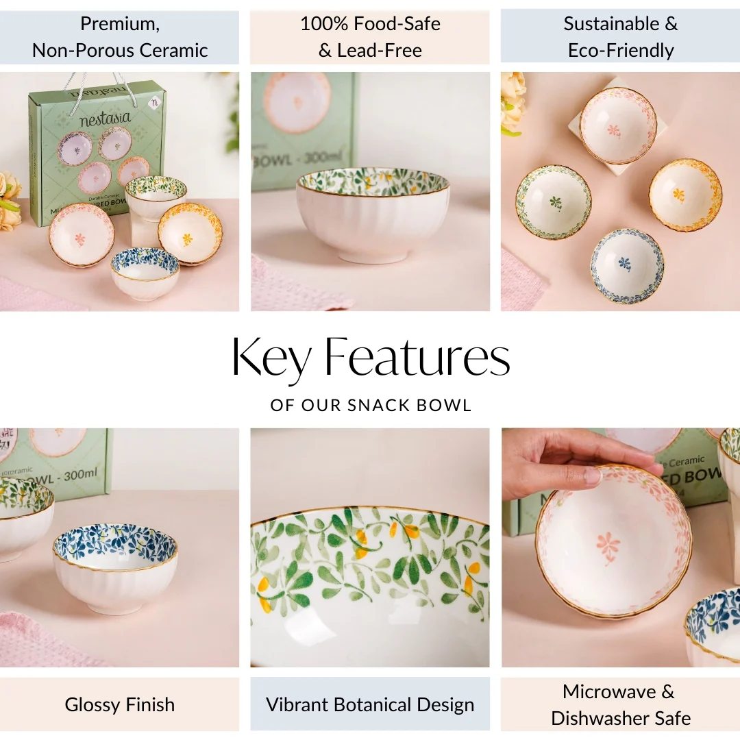 Simply Floral Ceramic Bowl Set Of 4 300ml - Image 5