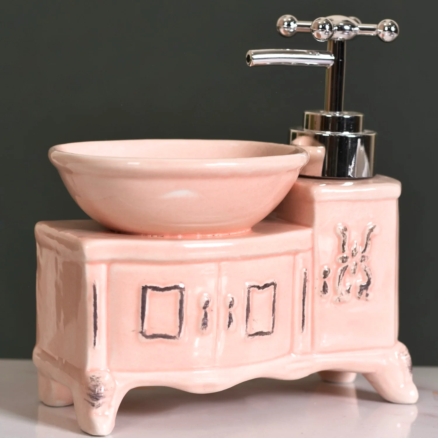 Sink With Tap Ceramic Soap Dispenser Peach - Image 6