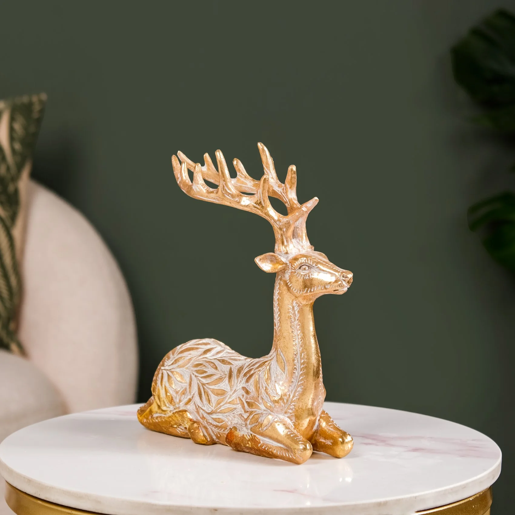 Sitting Deer Carved Showpiece Gold - Image 3
