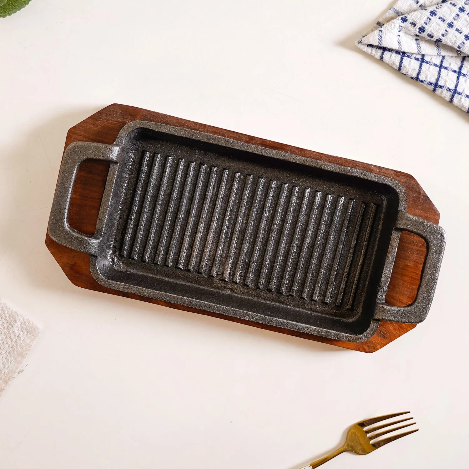 Sizzler Hotplate Grill With Wooden Tray