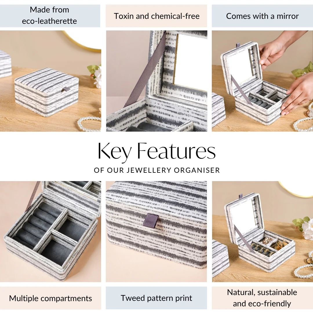 SlateLine Sustainable Multi Section Jewellery Box With Mirror - Image 5