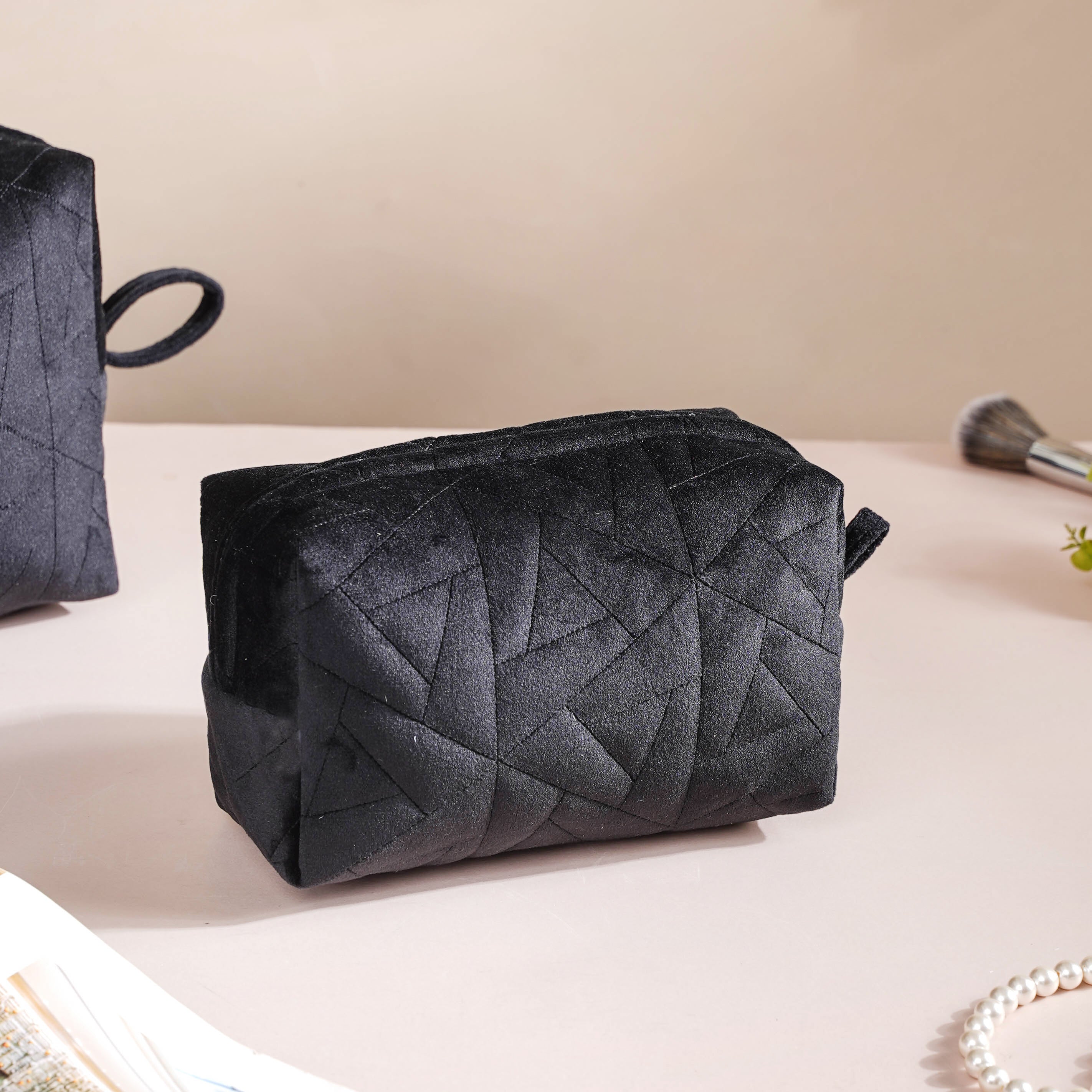 Sleek Black Cosmetic Bag Set Of 3 - Image 5