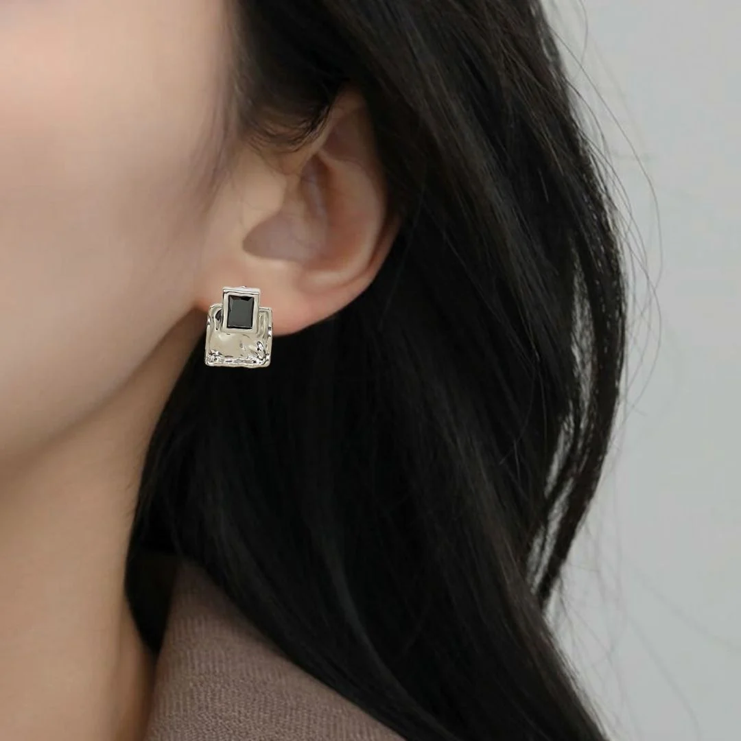 Sleek In Silver Textured Drop Earrings - Image 5