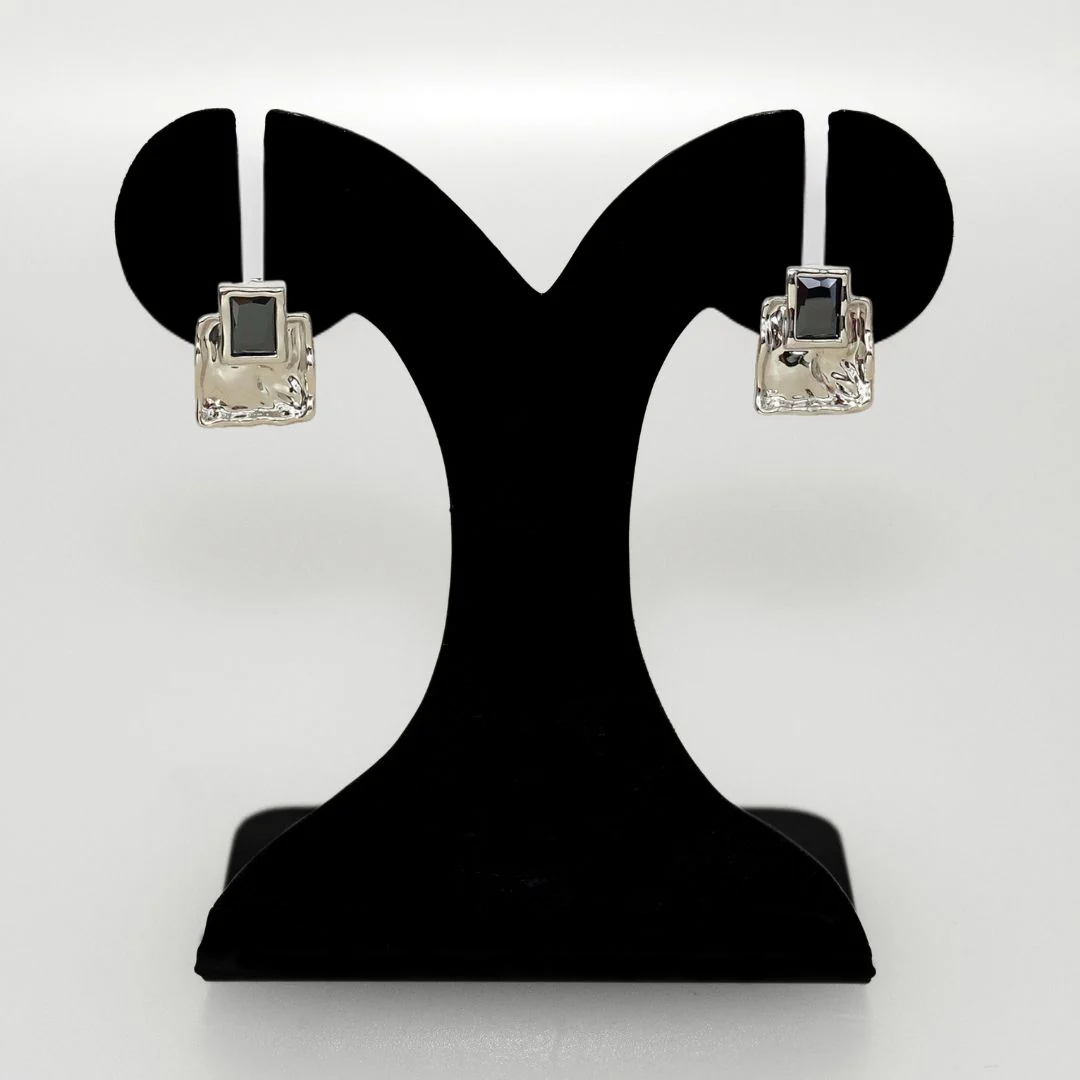 Sleek In Silver Textured Drop Earrings - Image 6