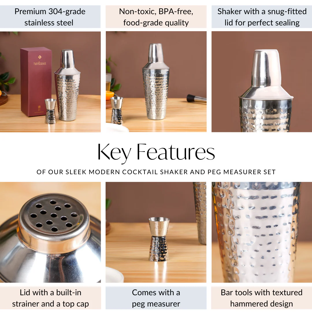 Sleek Modern Cocktail Shaker And Peg Measurer Set - Image 5