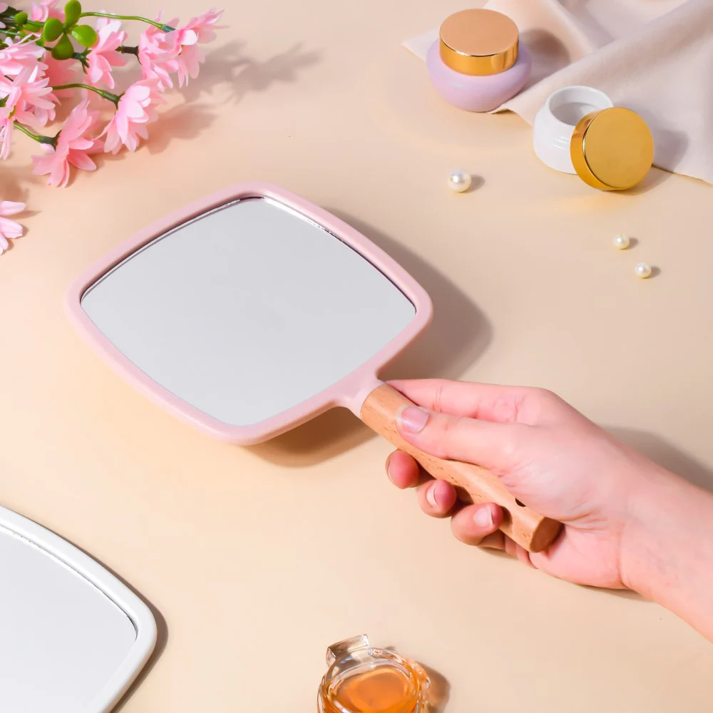 Sleek Square Handheld Mirror Pink - Image 2