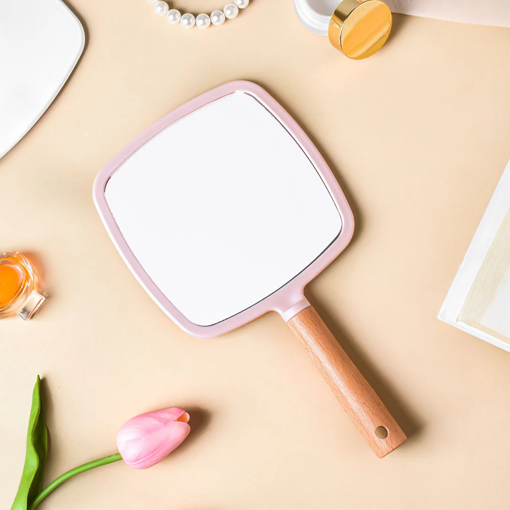 Sleek Square Handheld Mirror Pink - Image 7