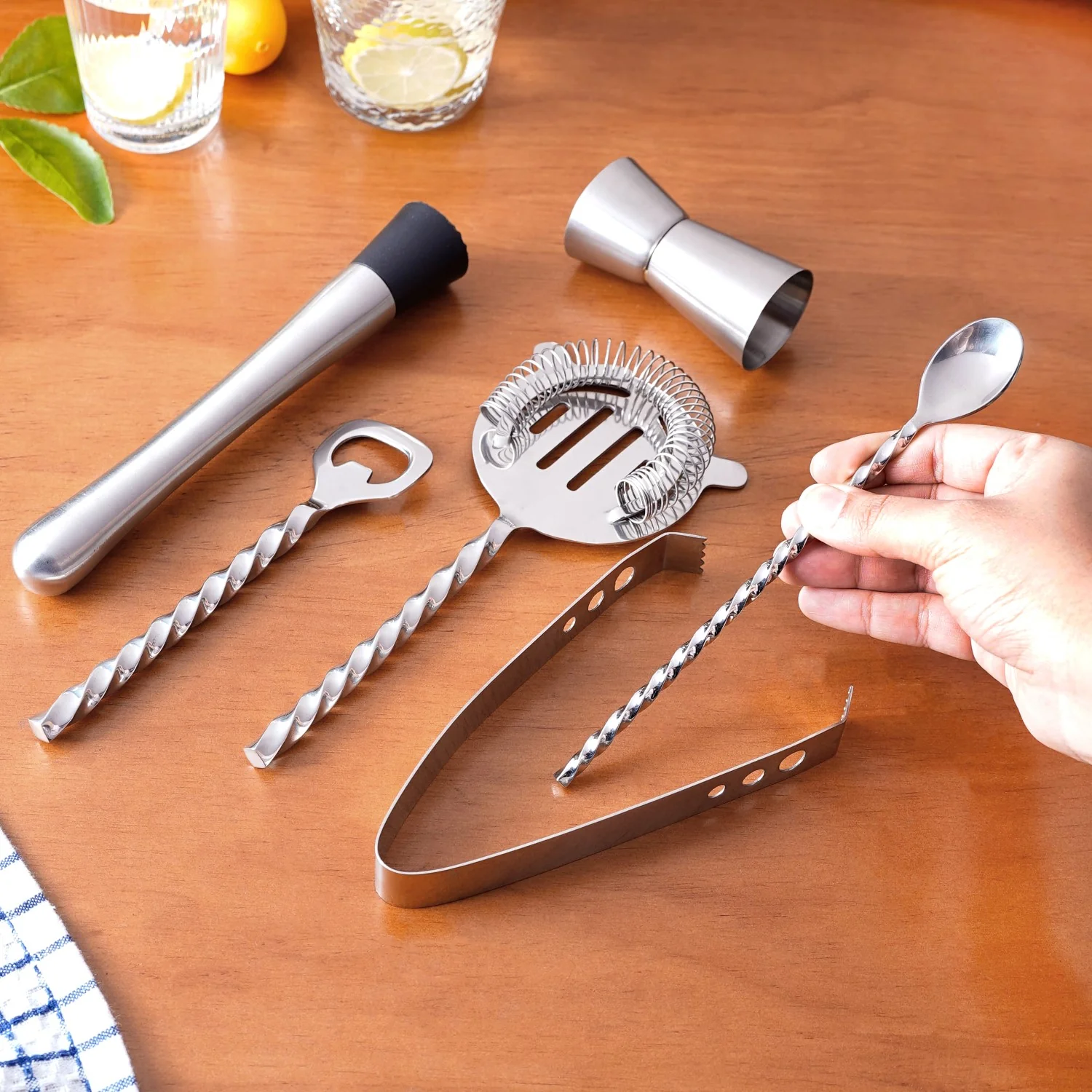 Sleek Stainless Steel Mixology Bar Tool Set Of 6 - Image 3