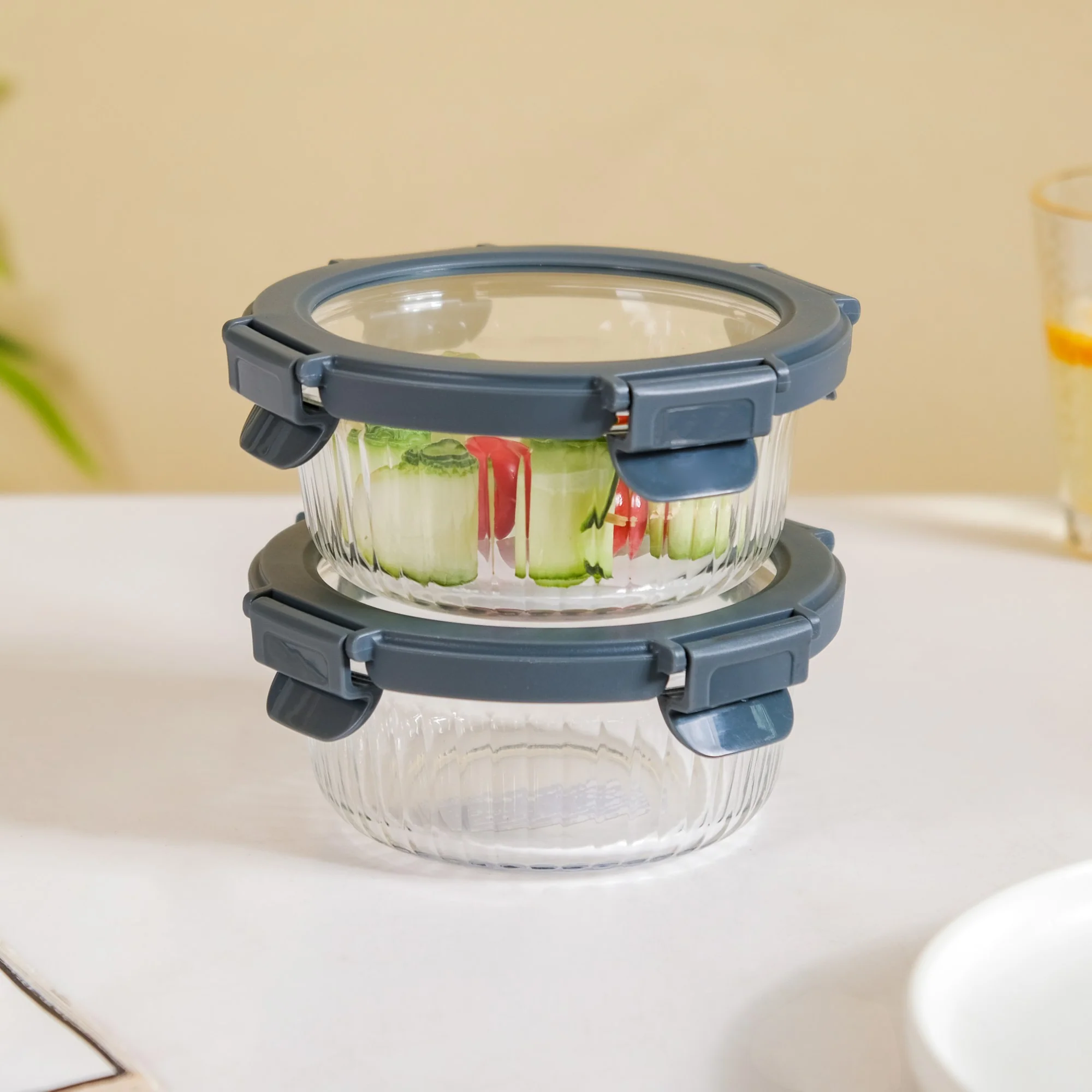 Small Airtight Glass Storage Containers Set Of 2 Fluted 400ml - Image 11