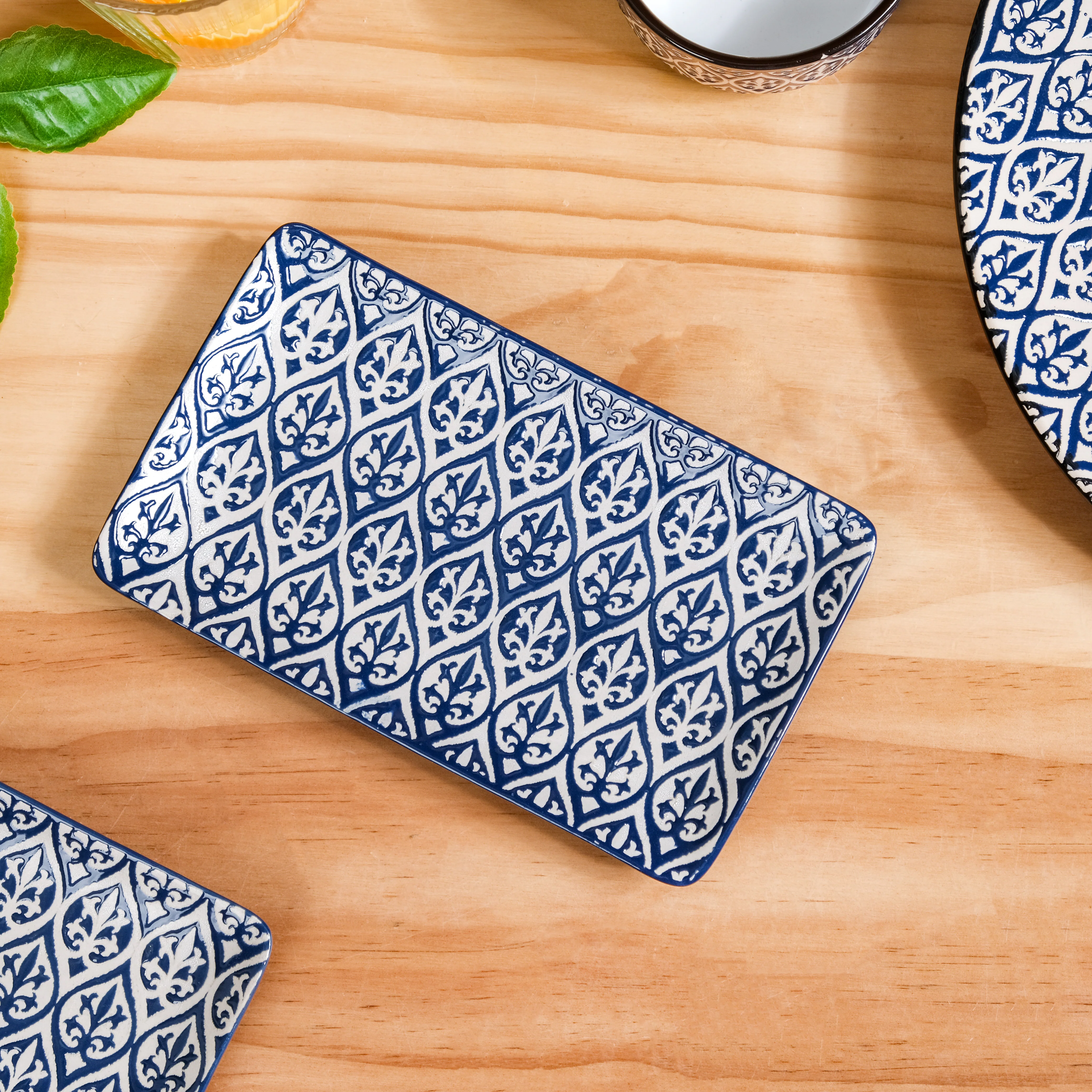 Small Baroque Ceramic Platter Set Of 4 Navy 7 Inch - Image 2