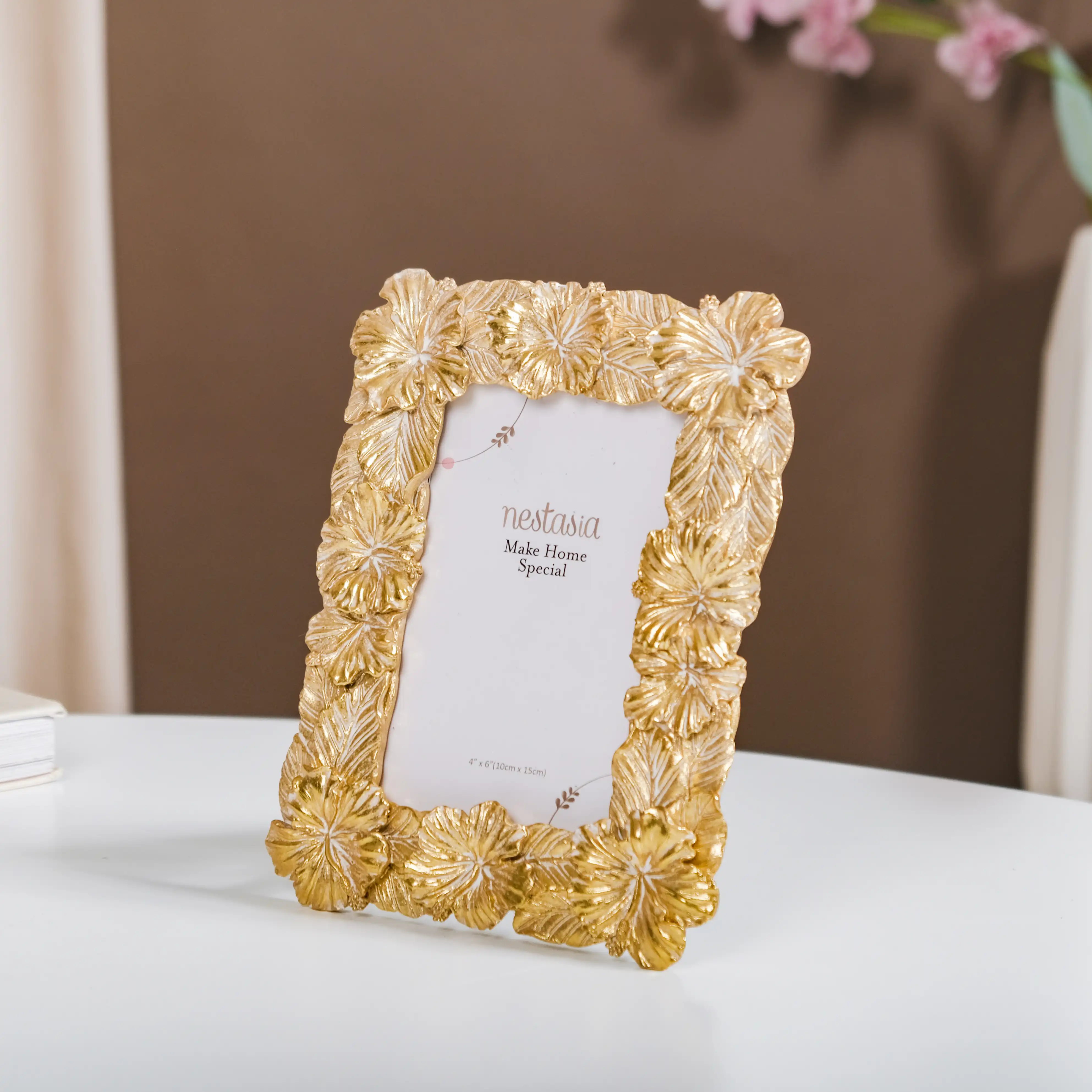 Small Hibiscus Photo Frame Gold 8.5"x6.5" - Image 6