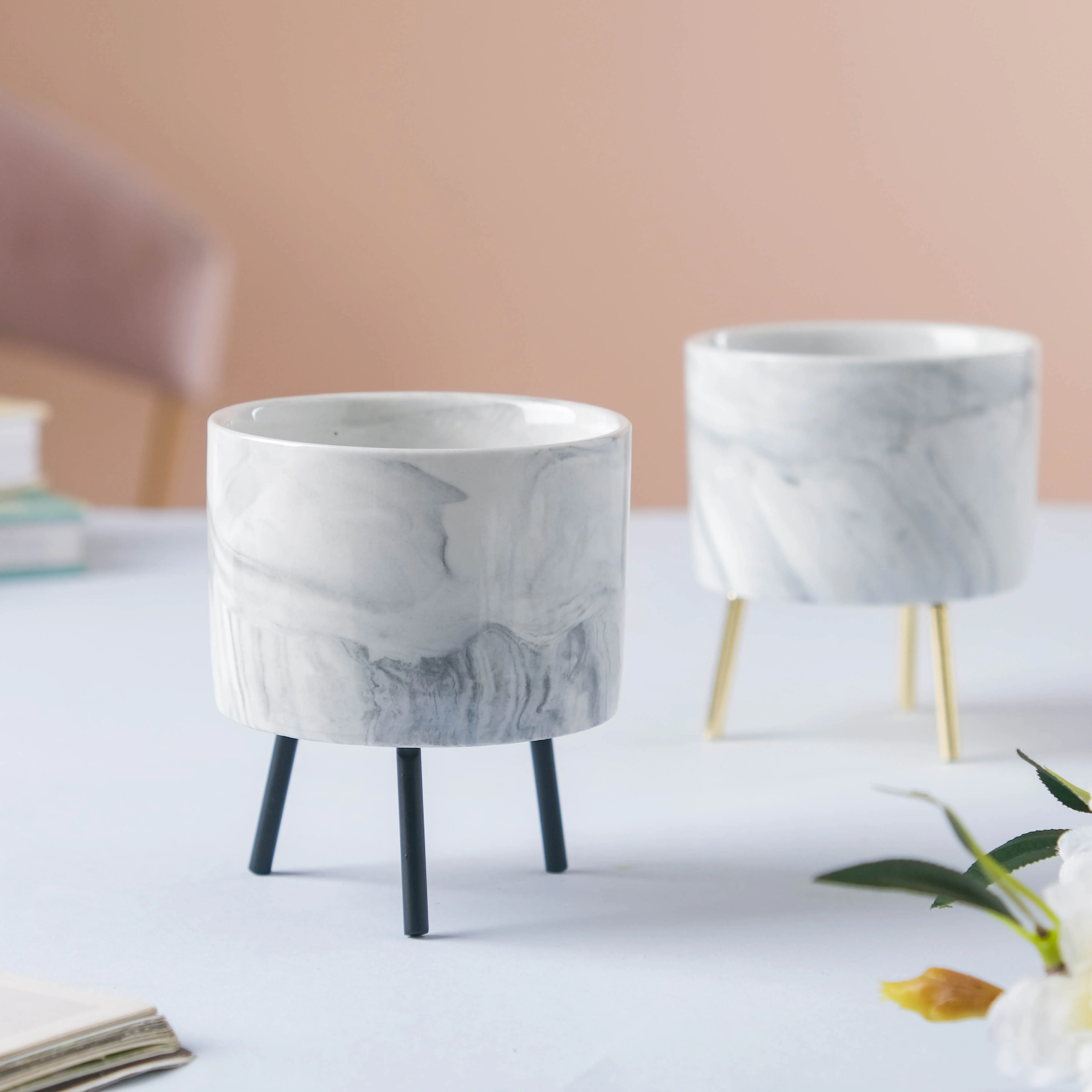 Small Marble Ceramic Indoor Planter - Image 2