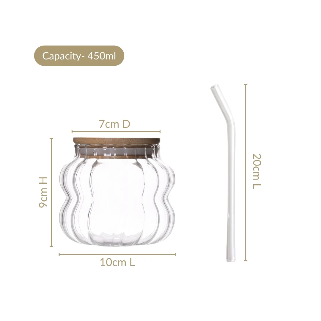 Small Ribbed Glass Tumbler Set Of 2 450ml - Image 3