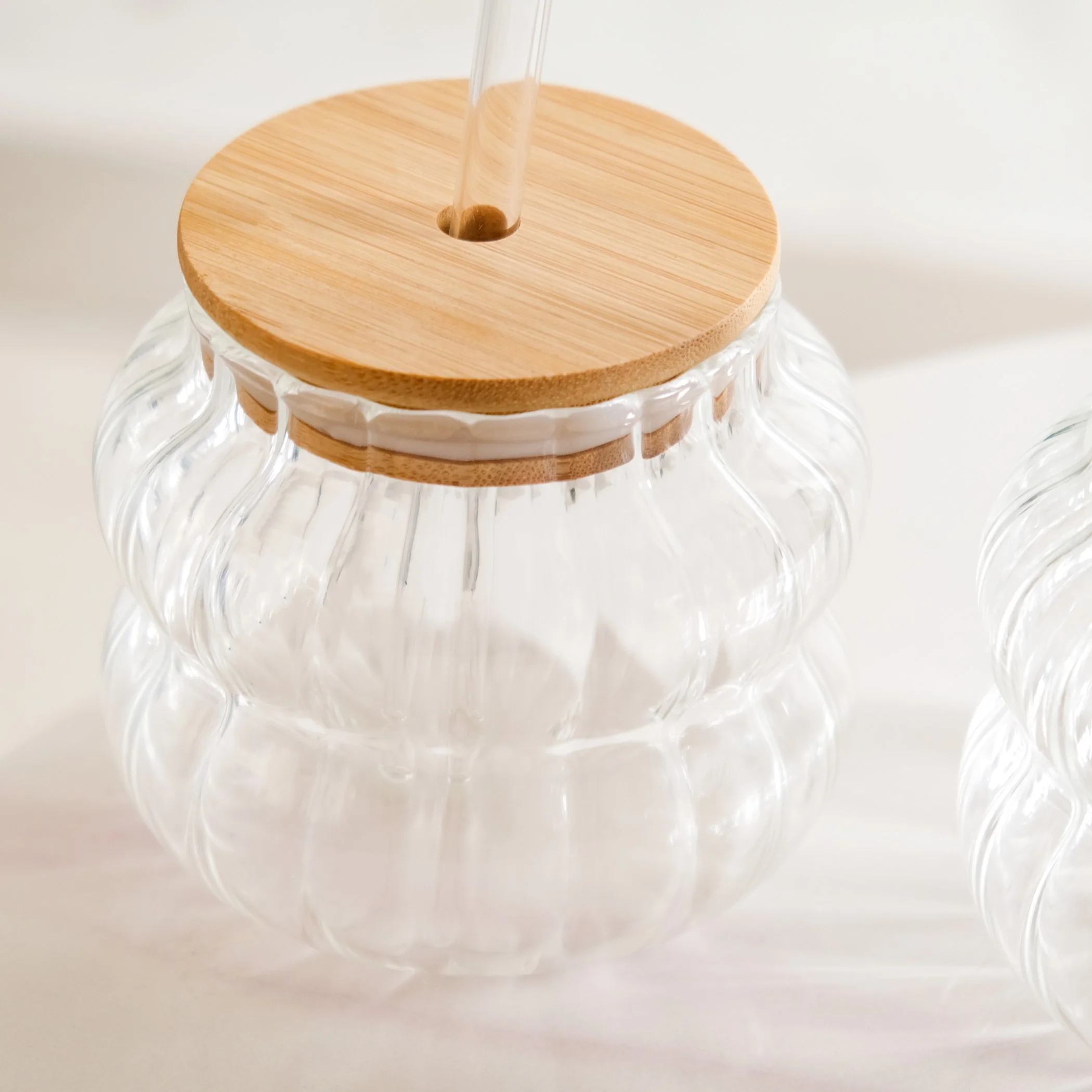 Small Ribbed Glass Tumbler Set Of 2 450ml - Image 5