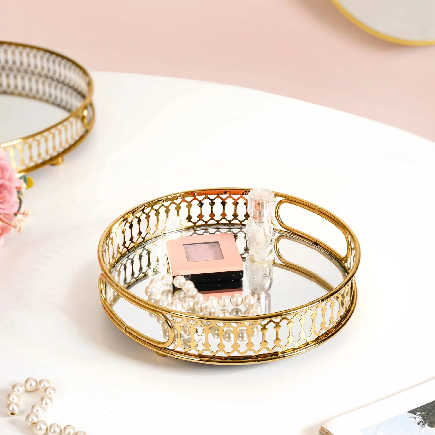 Small Round Decorative Tray With Stand - Image 2