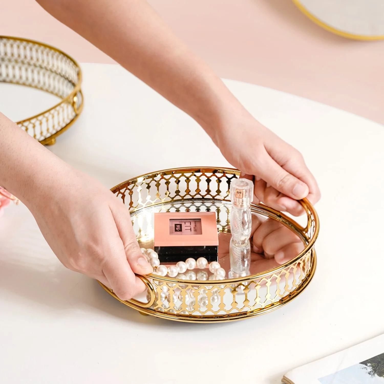 Small Round Decorative Tray With Stand - Image 3