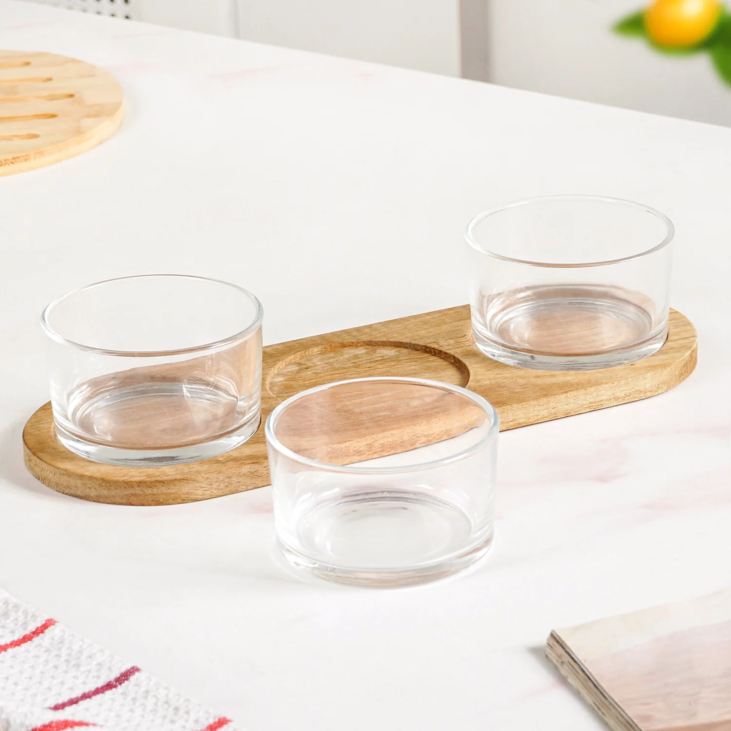 Snack Bowls Set Of 3 With Acacia Wood Tray - Image 10