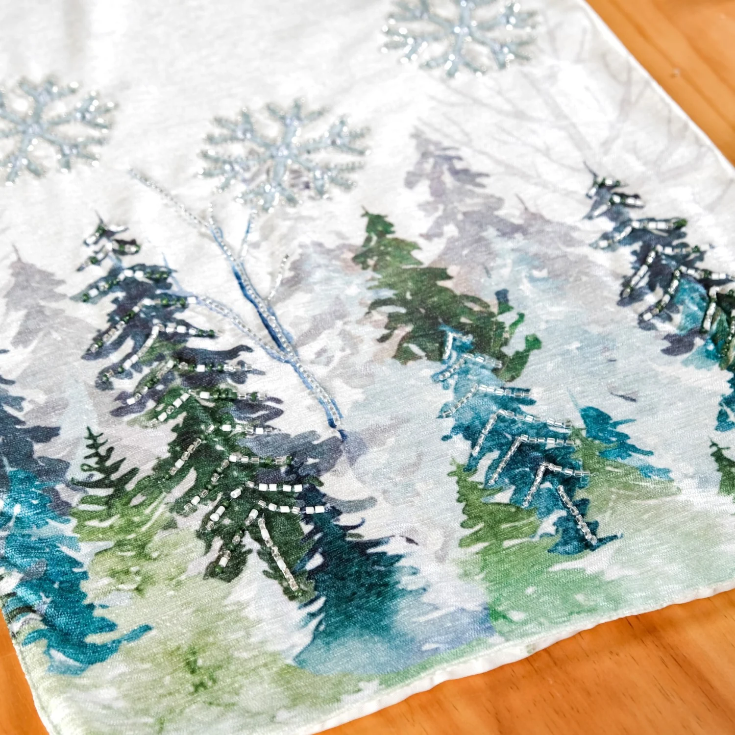 Snowfall In Pine Forest Embroidered Table Runner - Image 7