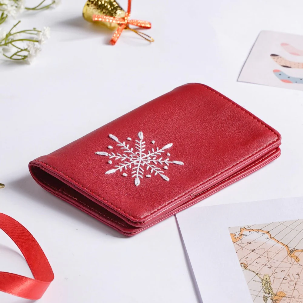 Snowflake Embroidered Passport Cover Red - Image 7