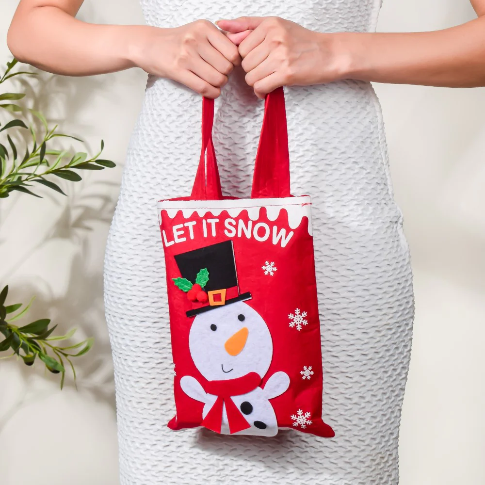 Snowman Christmas Gift Bag Red 10.5 Inch - Image 3
