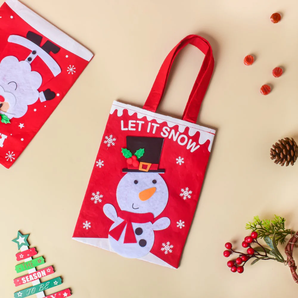 Snowman Christmas Gift Bag Red 10.5 Inch - Image 4