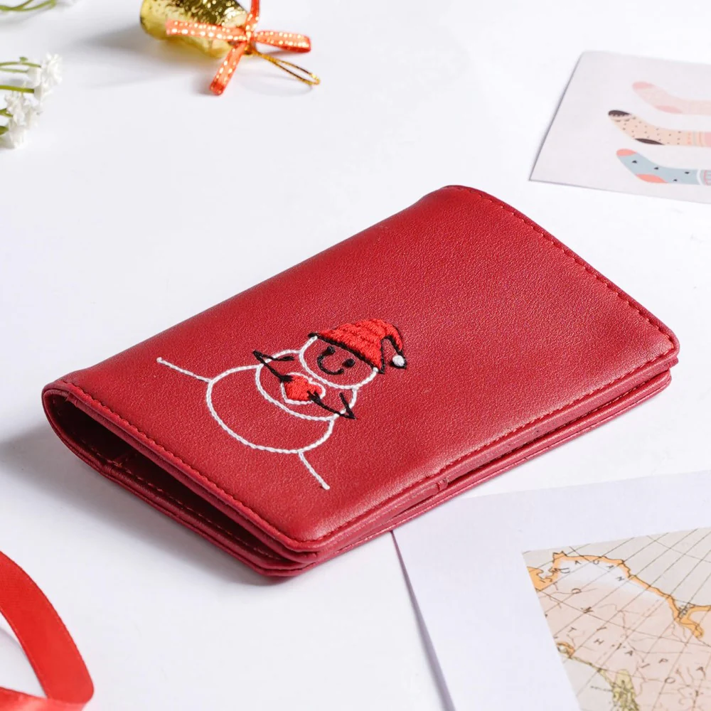 Snowman Embroidered Passport Cover Red - Image 11