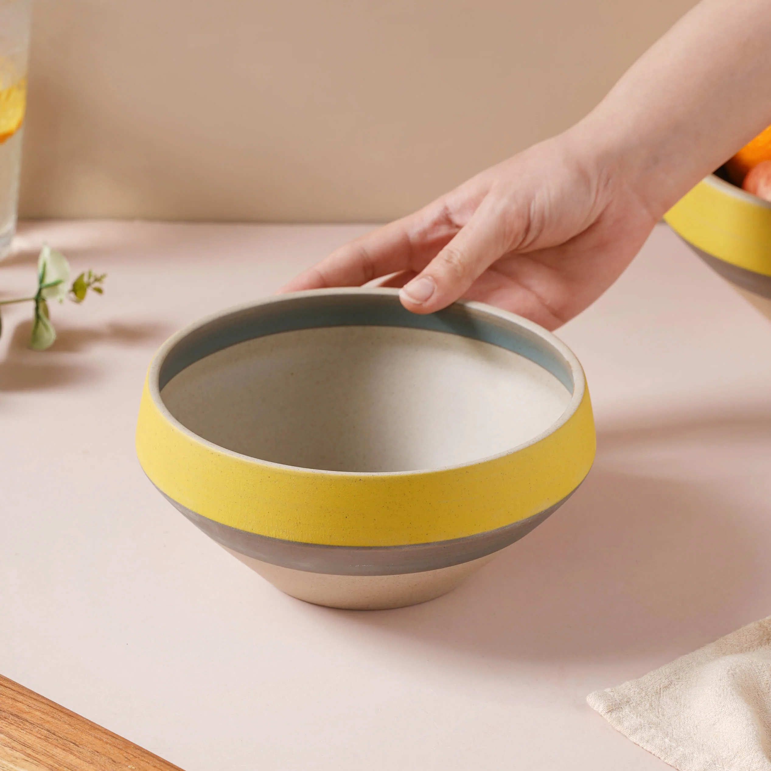 Soboku Grey And Yellow Small Serving Bowl 6.5 Inch 1 L - Image 3