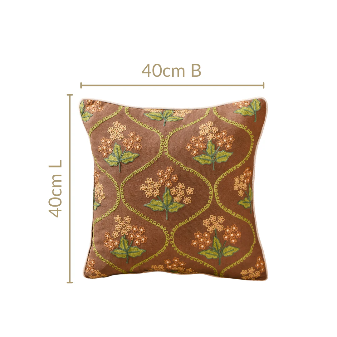 Soft Florals Embroidered Cushion Cover Taupe 40x40cm - Image 4