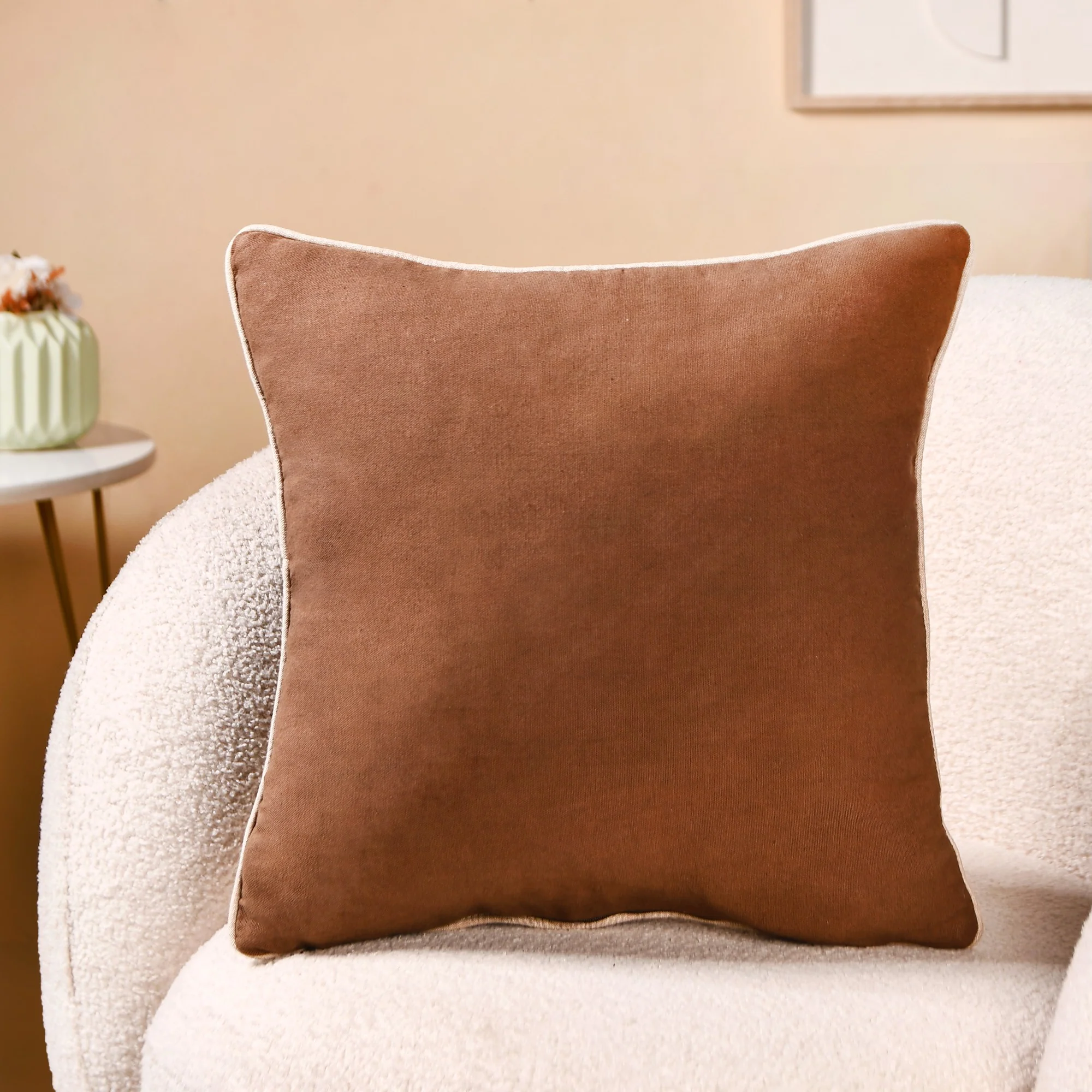 Soft Florals Embroidered Cushion Cover Taupe 40x40cm - Image 7