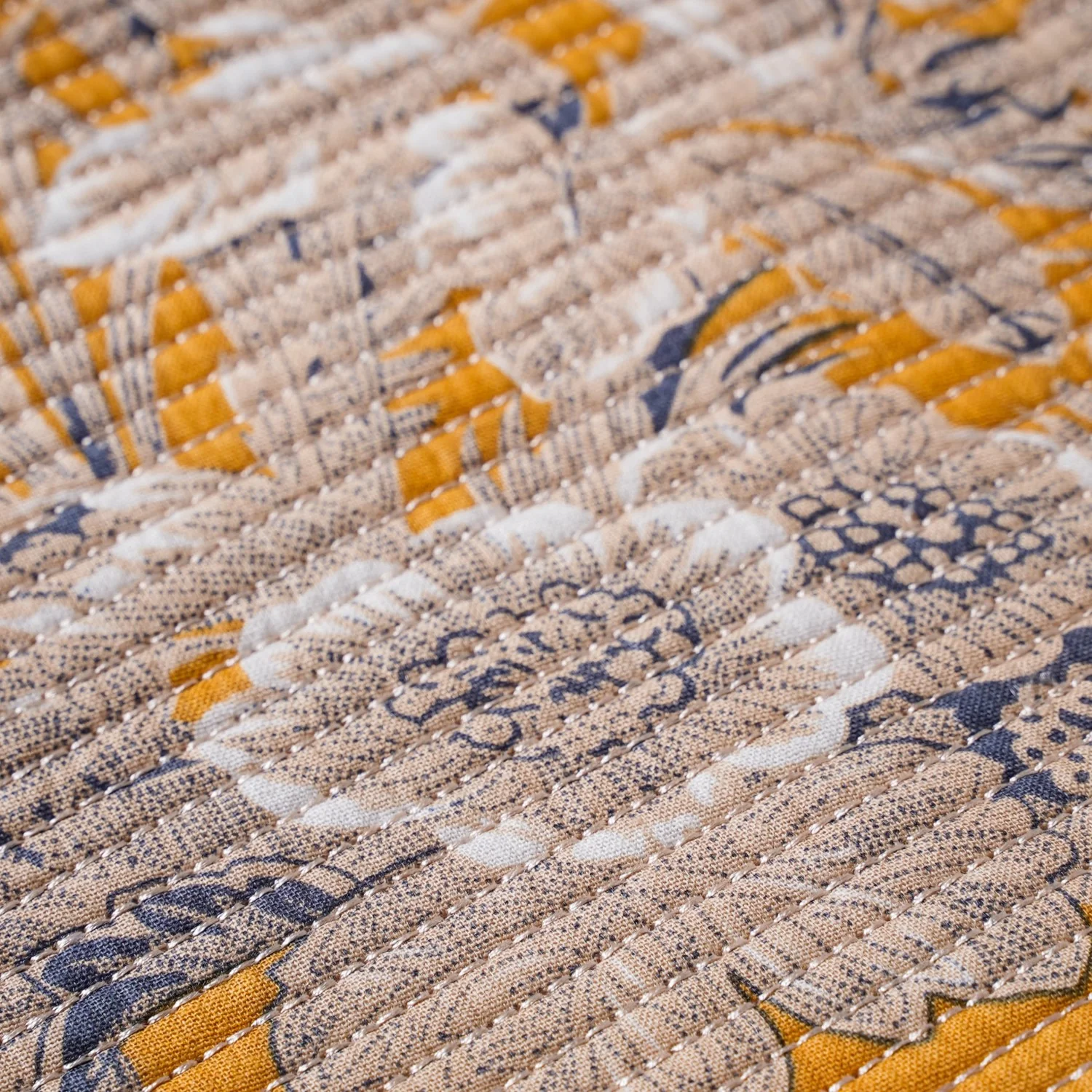 Soft Florals Mustard Yellow Cotton Bedcover 254x221cm - Image 3