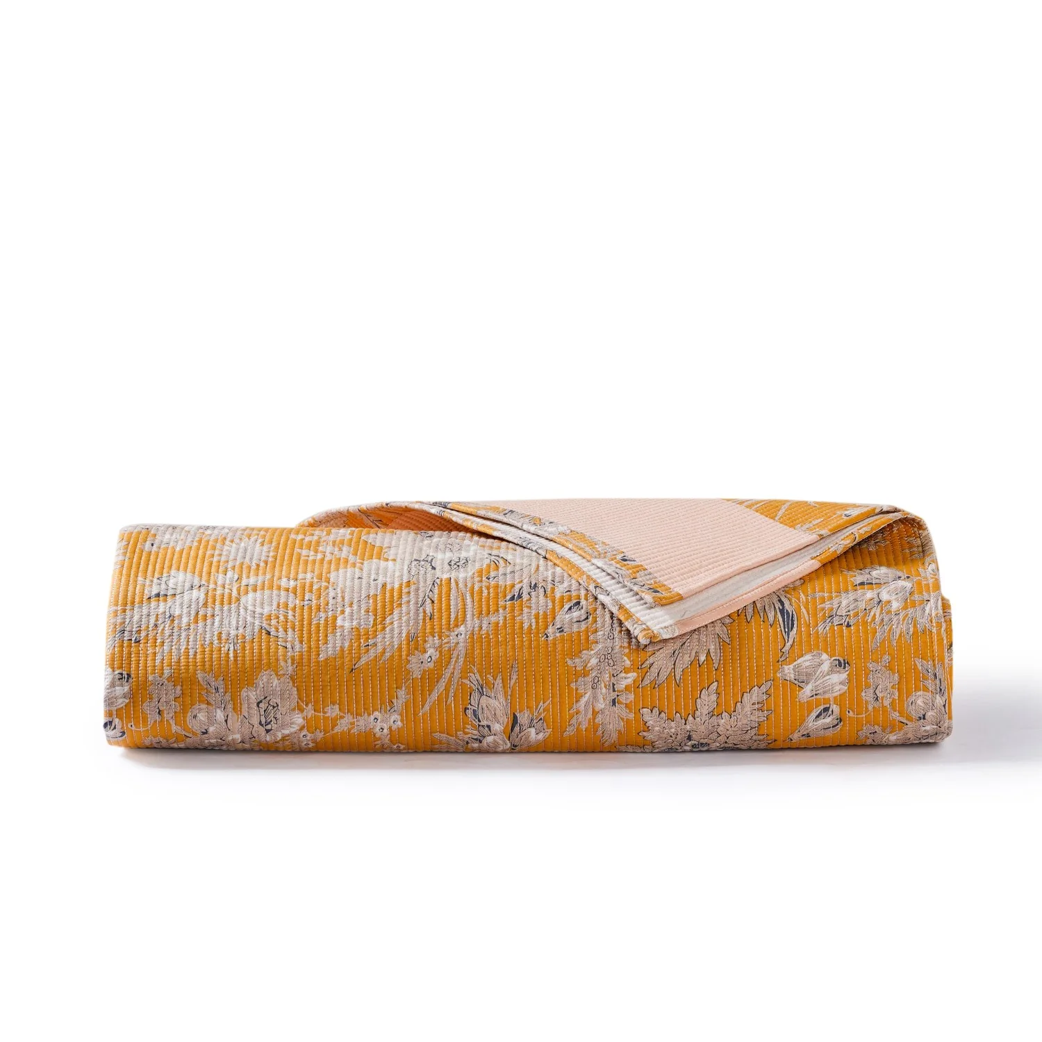 Soft Florals Mustard Yellow Cotton Bedcover 254x221cm - Image 8