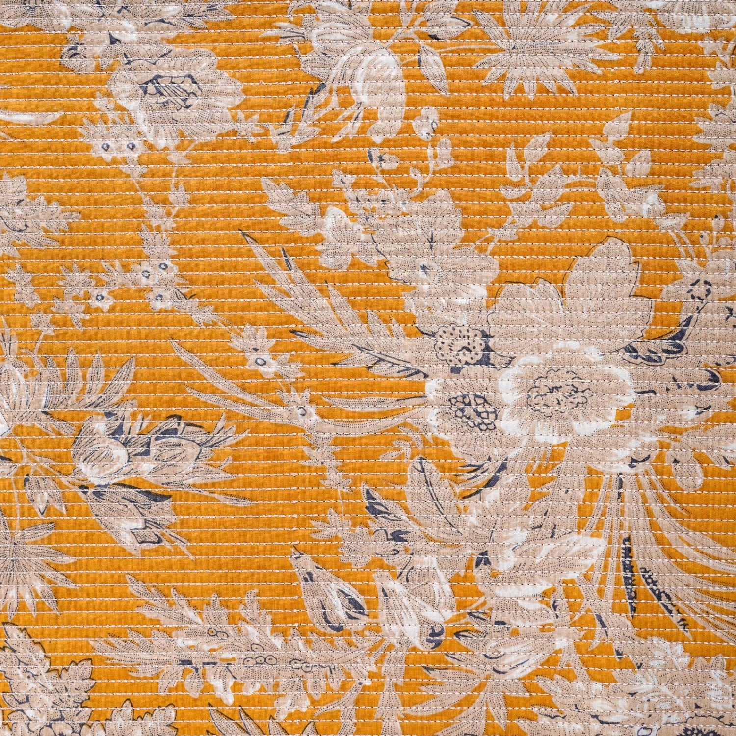 Soft Florals Mustard Yellow Cotton Bedcover 254x221cm - Image 9