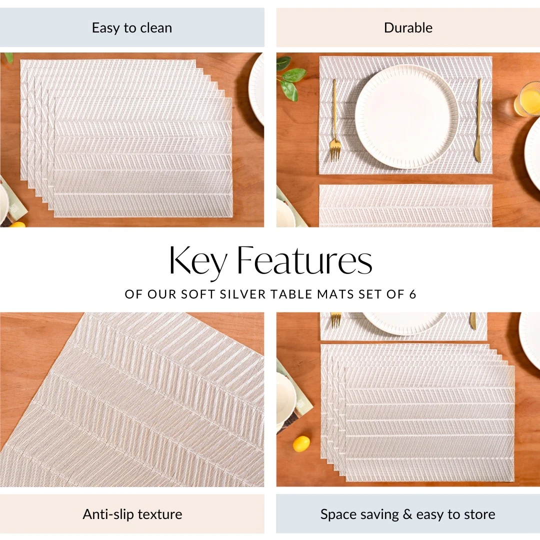 Soft Silver Dinner Table Mats Set Of 6 - Image 5