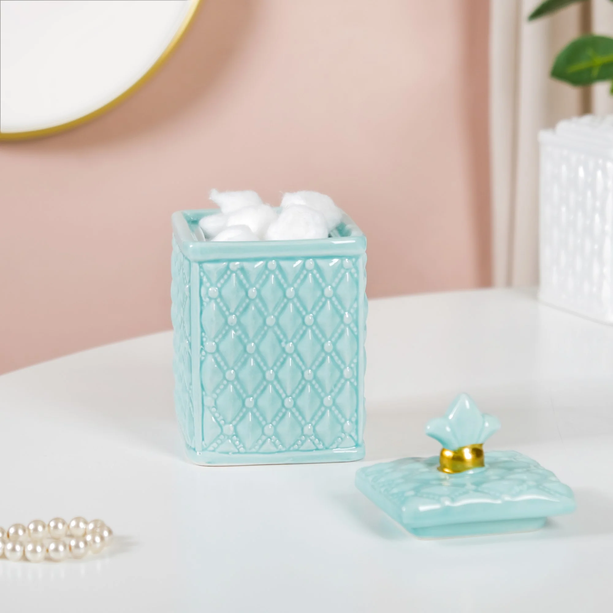 Soft Vintage Ceramic Jar Glossy Pastel Blue - Image 3