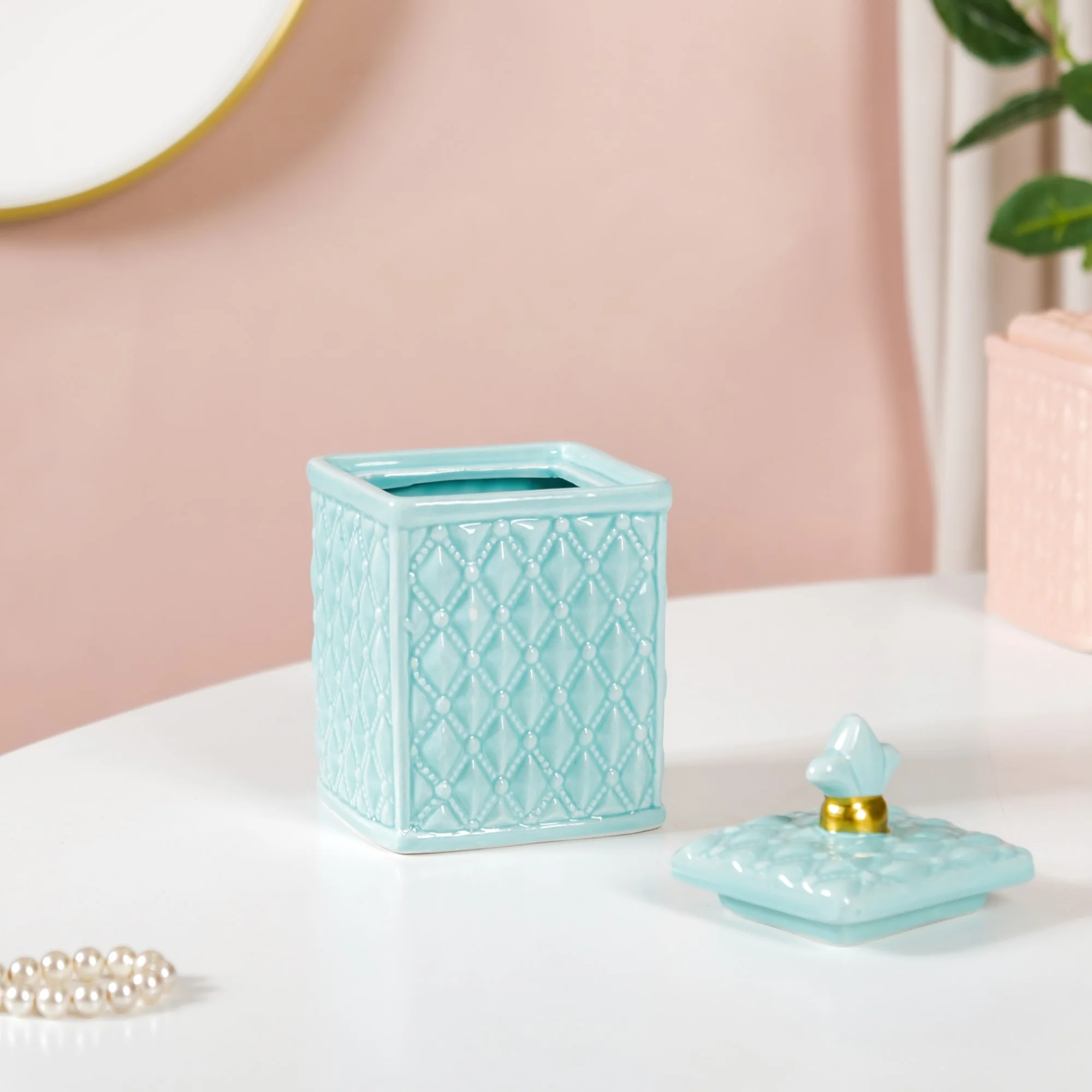 Soft Vintage Ceramic Jar Glossy Pastel Blue - Image 6