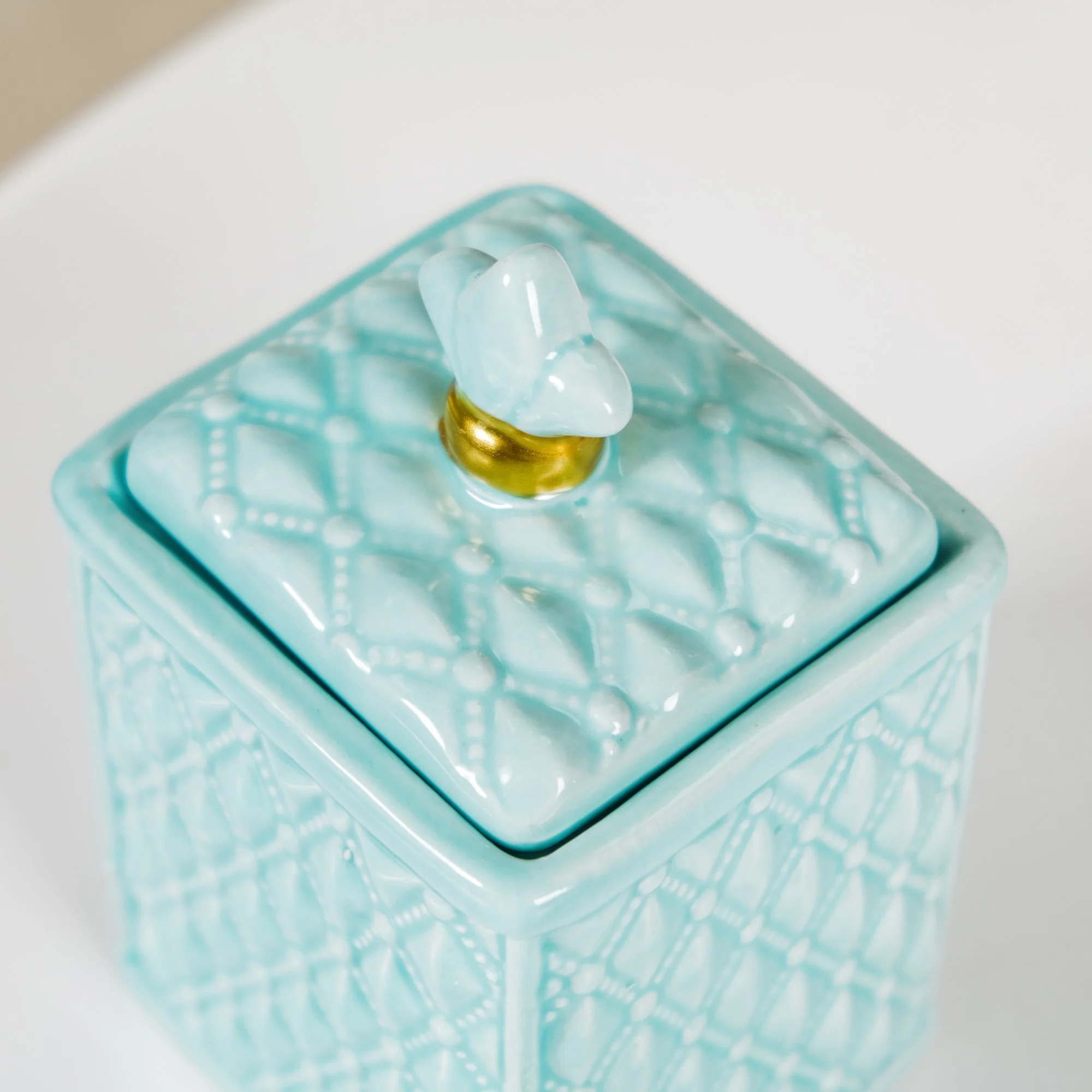 Soft Vintage Ceramic Jar Glossy Pastel Blue - Image 9