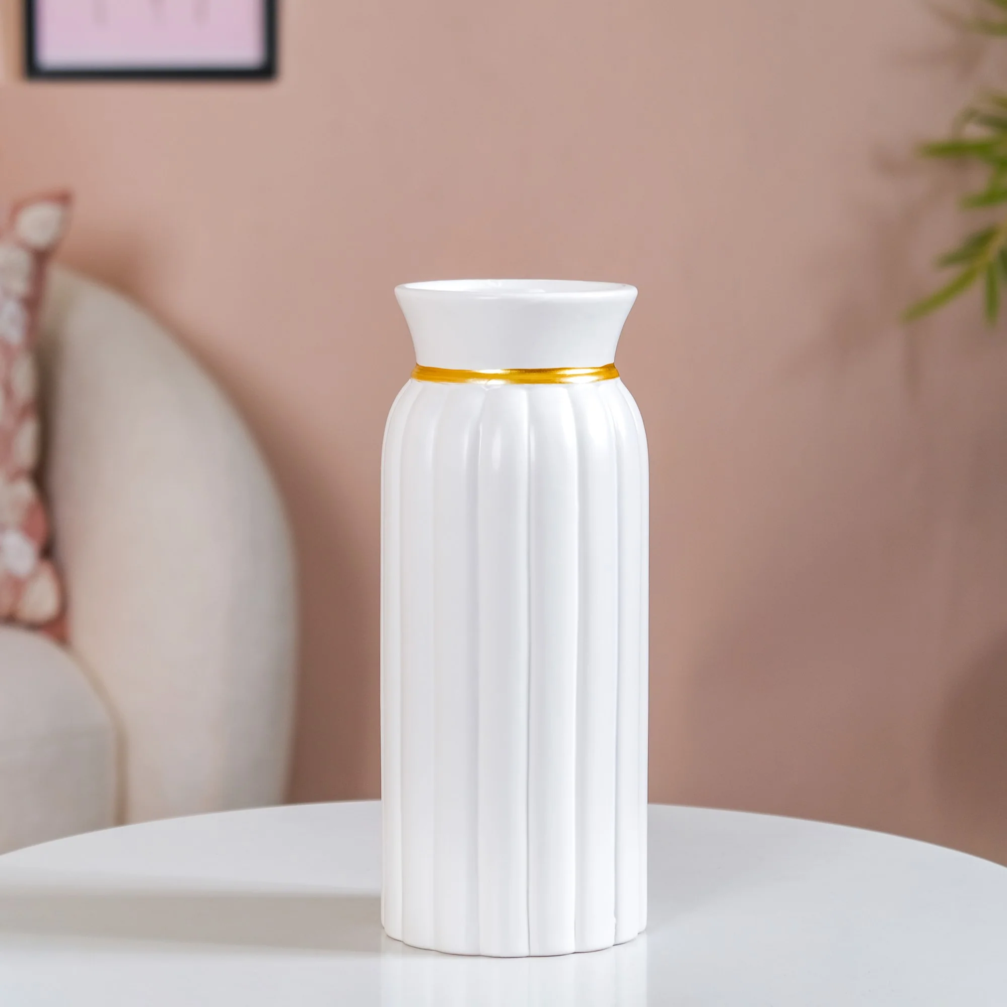 Soft Vintage Ceramic Vase Tall White - Image 3