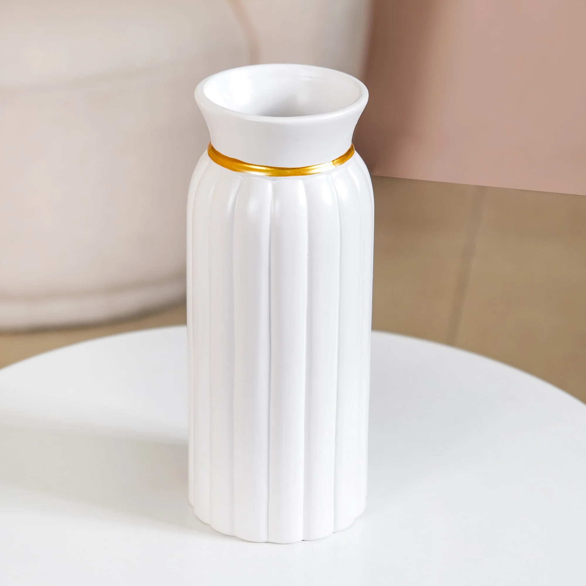 Soft Vintage Ceramic Vase Tall White - Image 6