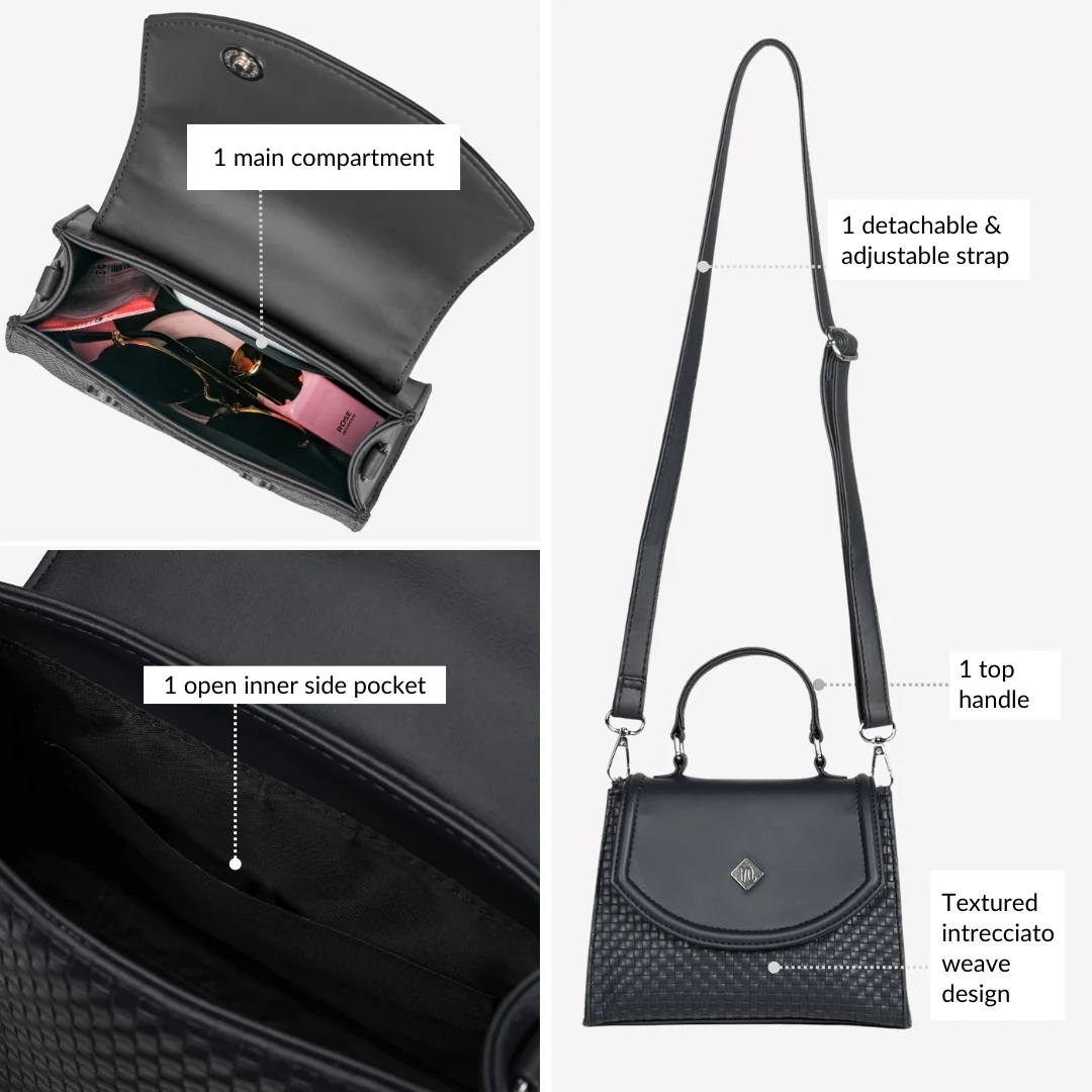 Soi Black Handheld Bag With Sling - Image 6