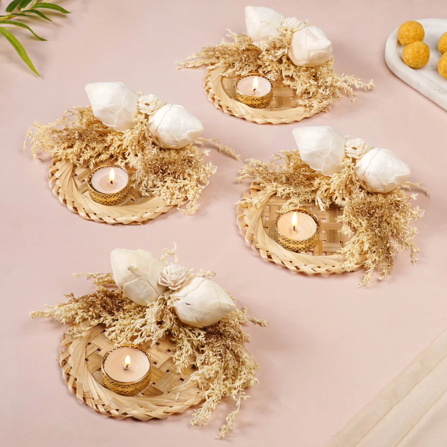 Sola Flowers Tea Light Holder White Set Of 4