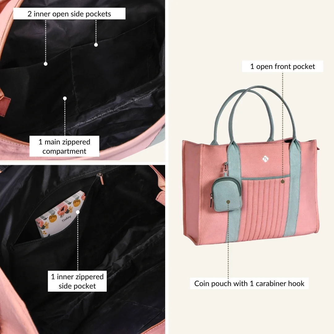 Sorella Pink Canvas Tote Bag With Coin Pouch - Image 6