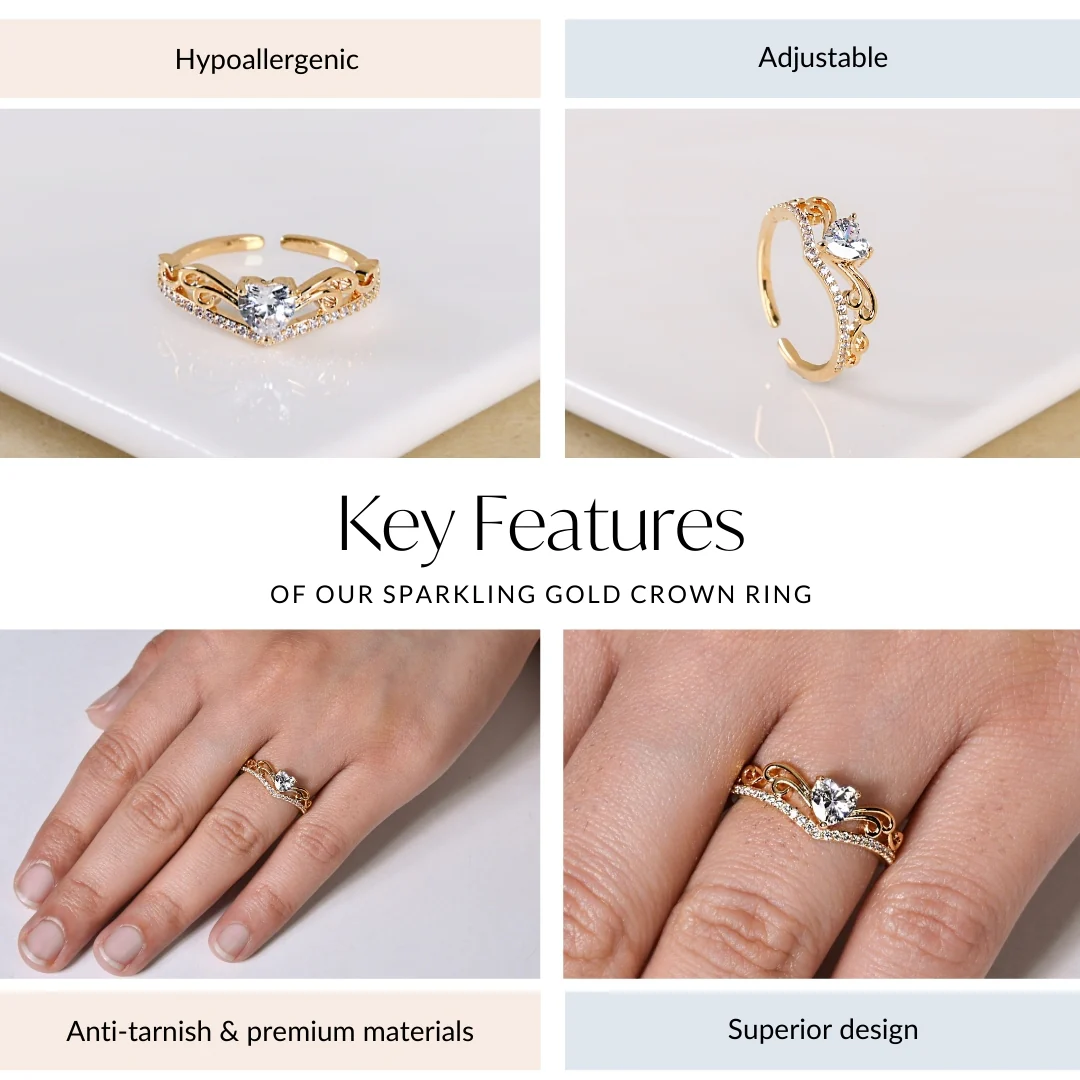 Sparkling Gold Crown Ring - Image 4