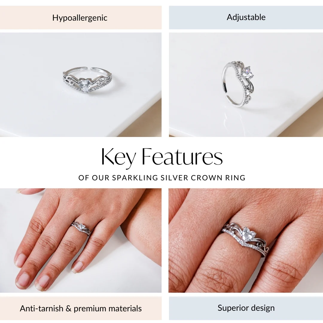 Sparkling Silver Crown Ring - Image 4
