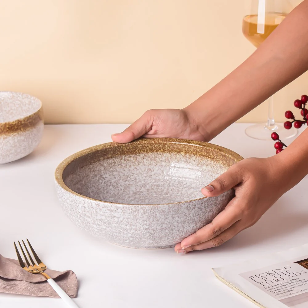 Speckled Serving Bowl Beige And Grey 9 Inch 1700 ml - Image 2